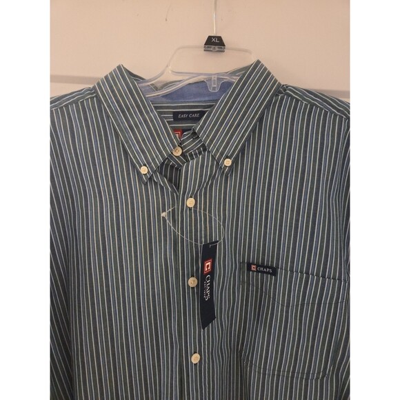 #77 Chaps Mens XL Blue Plaid Long Sleeve Button Down Shirt Easy Care - Picture 2 of 6